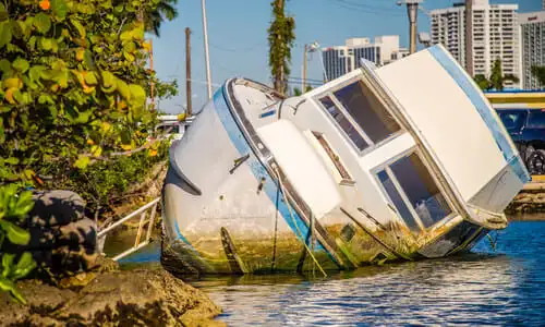 A boat tipped over after a hurricane in Florida.