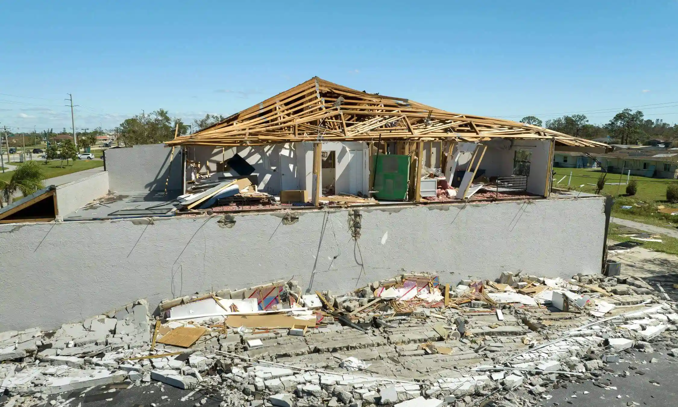 A house in Florida destroyed in the aftermath of a hurricane.